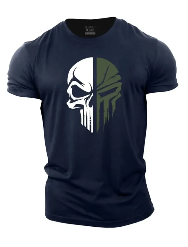 3D printed military skull drops oversized gym short-sleeved