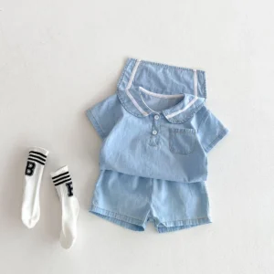 New Korean Style Baby Short Sleeve Denim Set