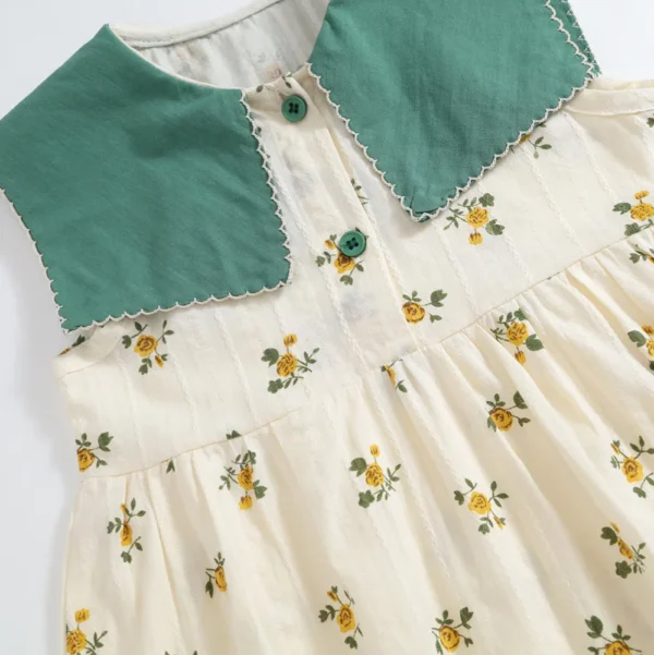 Girls Sundress Cotton Spliced Fragmented Flower - Image 4