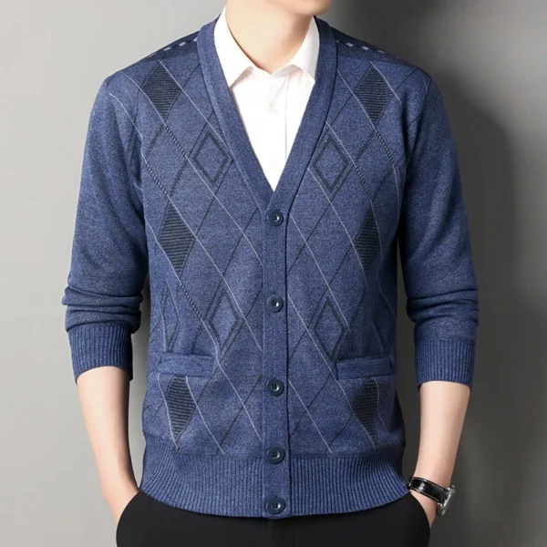 Men's Casual Cardigan Jacket V-neck Sweater - Image 2