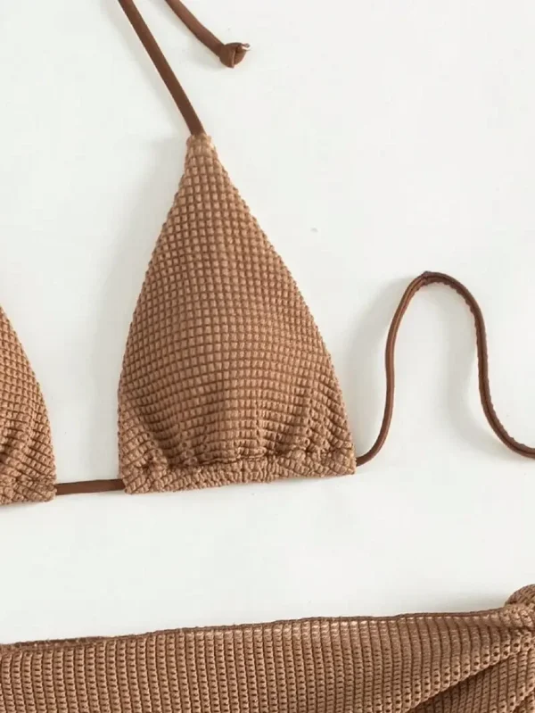 Sexy Brown Bikini Set 2024 Women Halter Push Up Bra Skirt - Image 5