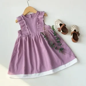 Girls Sleeveless Purple Round Neck Princess Dress