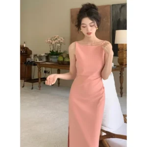 Elegant Sleeveless Slimming Tank Dress with Waist-Fitted Design