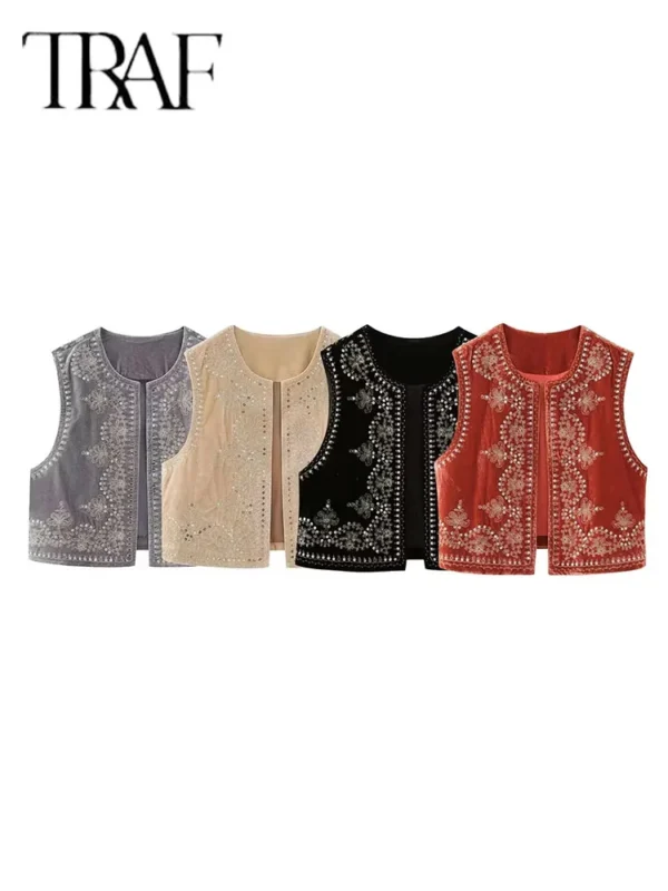 TRAF Vintage Embroidered Vest Sleeveless Jacket Women - Image 6
