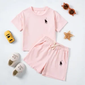 Boys Girls Printed Round Neck Top + Shorts Set