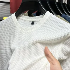 Men Mesh Ice Silk T-shirt Men's Round Neck Short sleeved New