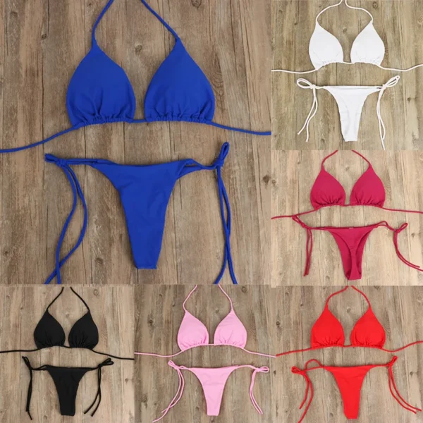 Women Thong Bikini Set Side Lace-up Sexy Swimsuit - Image 3