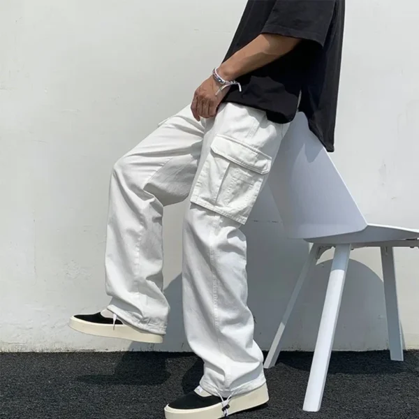 Casual Loose Fit Cotton White Men's Pants - Image 3