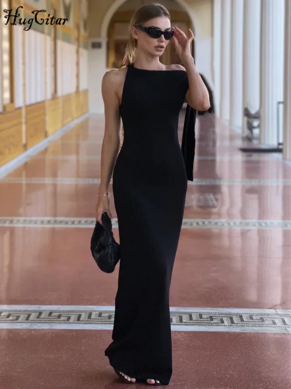 Hugcitar Solid O-Neck Patchwork Sleeveless Bodycon Maxi Dress - Image 5