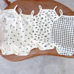 Baby Girls Sleeveless Sling Plaid Outfits