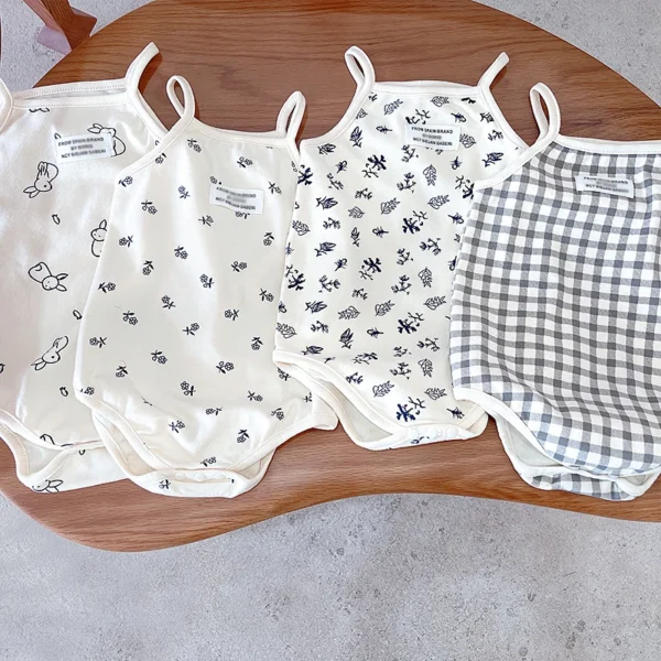 Baby Girls Sleeveless Sling Plaid Outfits