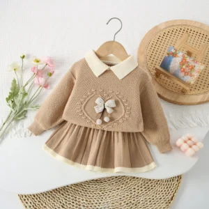Girls Knitted Pullover +Skirts Korean Children Fall Knit Outfit