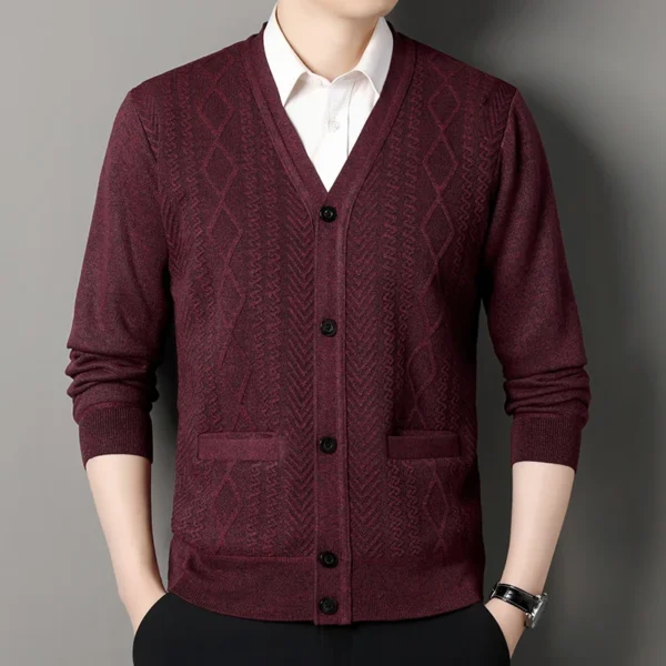 Men's Casual Cardigan Jacket V-neck Sweater - Image 3