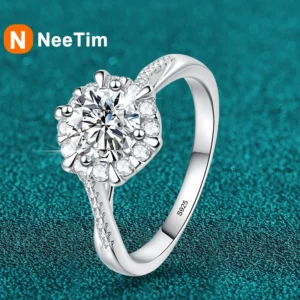 Certified Moissanite Diamond 925 Sterling Silver Plated 18k White Gold  Ring