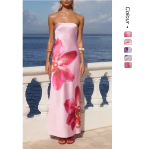 Floral Print 3D Camisole Maxi Dress – Sleeveless Empire Waist