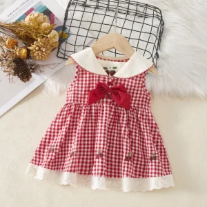 Girls' Summer New Plaid Dress Sweet College Style