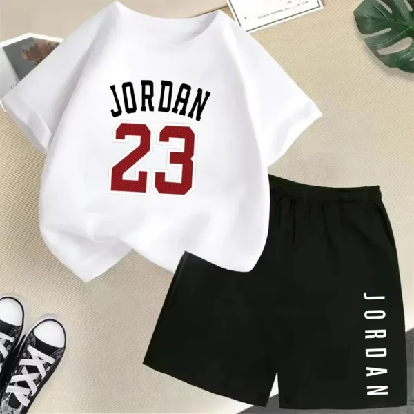 Children Short Sleeve T-shirt+Shorts 2pcs Set Kids Boys Girls - Image 5