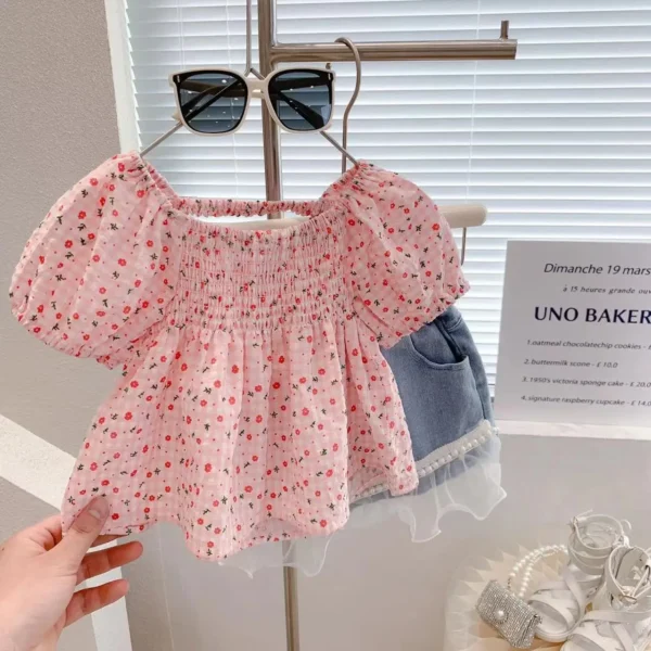 Baby Girls Tops New Fragmented Flower Puff Sleeves Children