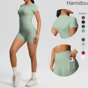 Workout Sportswear 2Pcs Piece Female Yoga Shirt Push Up Workout Clothes