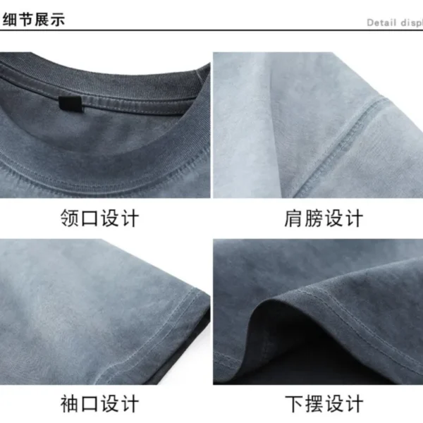 Mens Gradient Washed Loose Crew Neck Tee Streetwear Vintage - Image 2