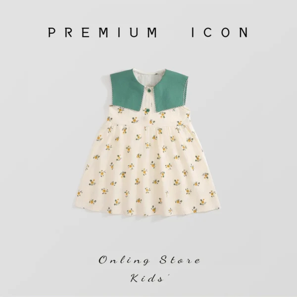 Girls Sundress Cotton Spliced Fragmented Flower