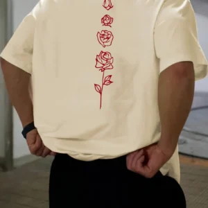 Men's Summer Loose Fit 100 Cotton Rose pattern Print T-shirt Tops
