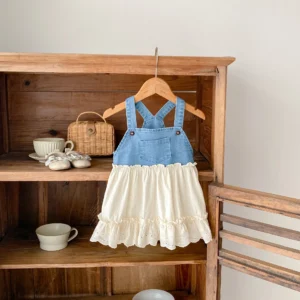 baby clothing, fashionable , denim camisole patchwork dresses