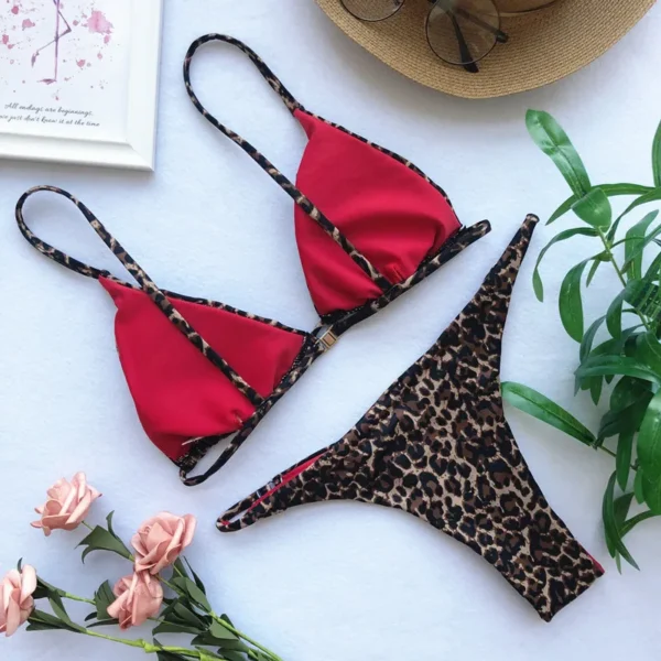 Leopard Bikini Women High Cut Bandage Push Up Swimsuit - Image 2