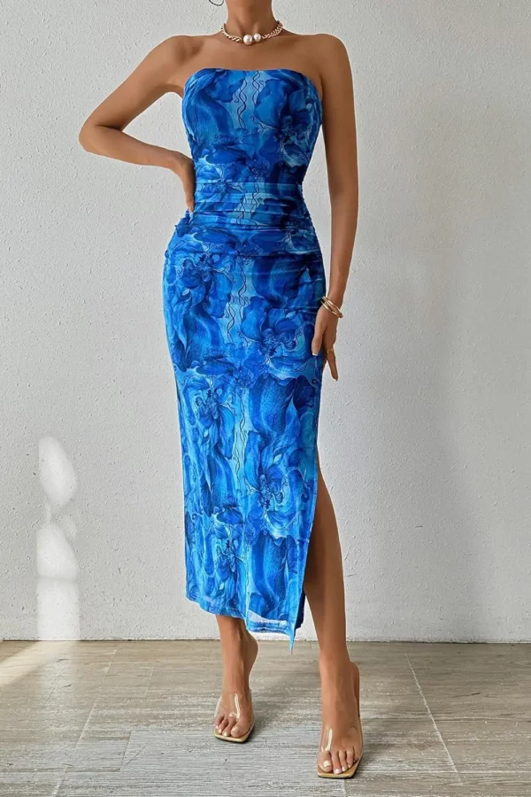 Sexy Chestless Slit Printed Dress - Image 2