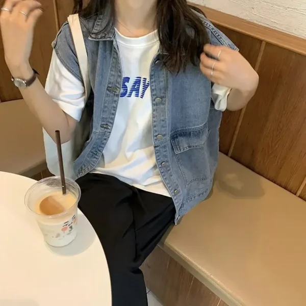 Loose Korean Style Denim Jacket Women's Casual Sleeveless - Image 3