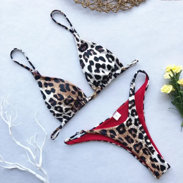 Leopard Bikini Women High Cut Bandage Push Up Swimsuit - Image 5