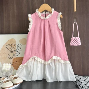 Girls Pink Ruffle Lace Princess Dress Children Clothes