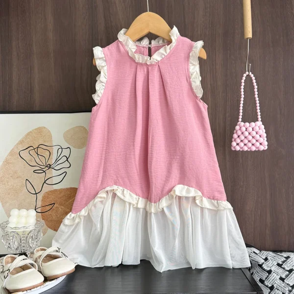Girls Pink Ruffle Lace Princess Dress Children Clothes