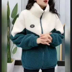 Women Jacket Colored Thickened Lamb Fleece Long Sleeve