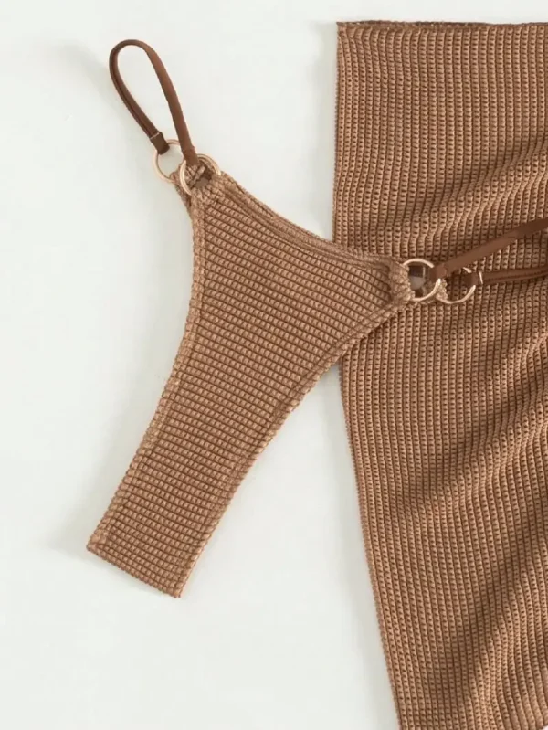 Sexy Brown Bikini Set 2024 Women Halter Push Up Bra Skirt - Image 4