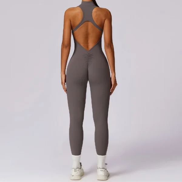Women Sports Jumpsuit Zippers Yoga Rompers Backless Sportswear - Image 2