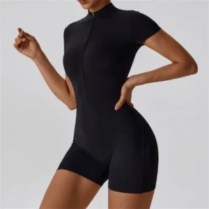 yoga suit with stand up collar, short sleeved fitness