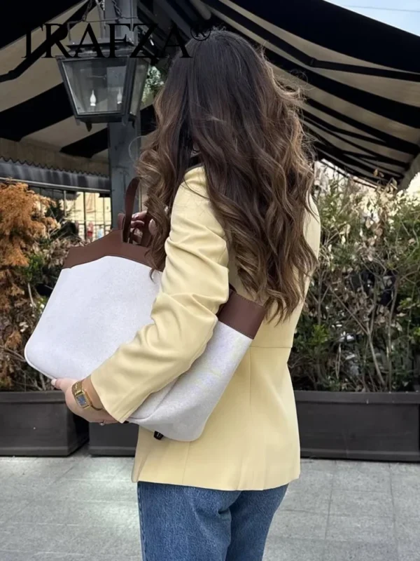 TRAFZA 2025 Elegant Women's Yellow Slim Blazer Jacket - Image 4