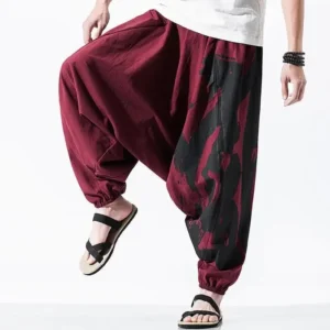 Men Cotton Linen Cropped Japanese Style Baggy Pants