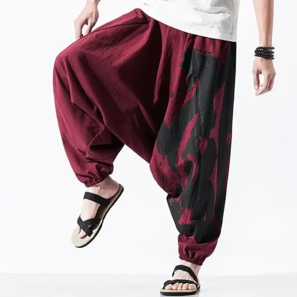 Men Cotton Linen Cropped Japanese Style Baggy Pants