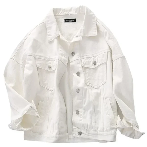 Spring and Autumn  White Cotton Denim Jacket Women's - Image 2