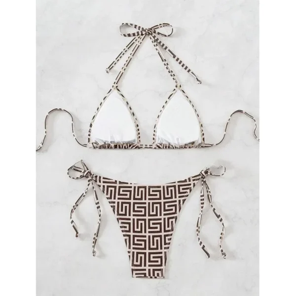 Sexy Bikini Swimsuit Women's Deep V Gathered Stripes Backless - Image 2