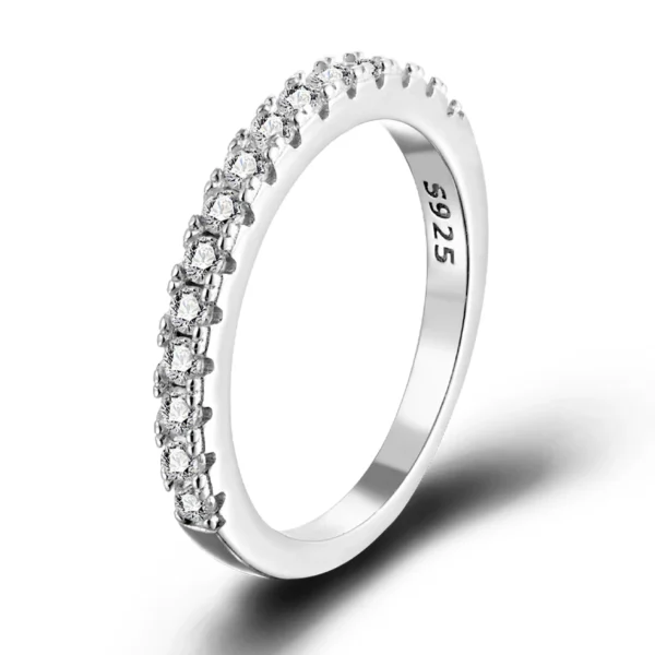 925 Sterling Silver White Gold Round Excellent Cut Moissanite Ring - Image 2