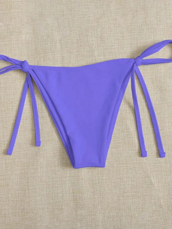 Solid color three-point bikini strap-on women's swimsuit set - Image 5