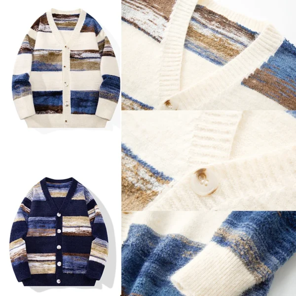 Retro Lazy Striped Cardigan Sweater Coat unisex - Image 6