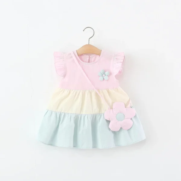 Girls' Cotton Dress - Round Neck with Flower Pendant