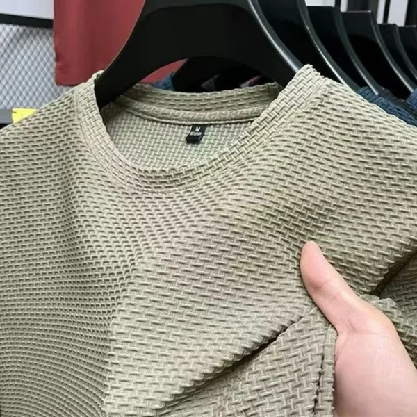 Men Mesh Ice Silk T-shirt Men's Round Neck Short sleeved New - Image 3