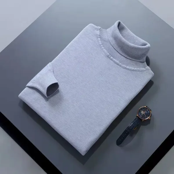 Cashmere Cotton Blend Turtleneck Men Sweater - Image 6
