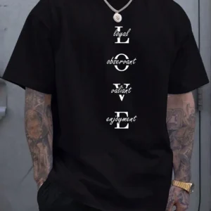 Men's T-shirt, geometric letter pattern round neck