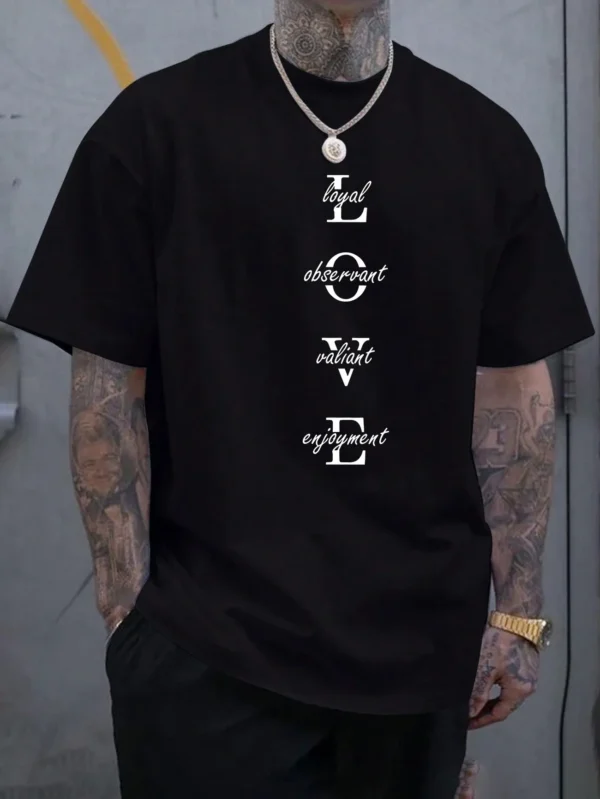 Men's T-shirt, geometric letter pattern round neck